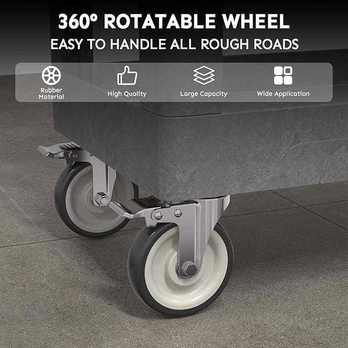 Plastic Utility Cart on Wheels, 34 x 17 Inch Rolling Service Cart-Gray | 2 Shelf Work Carts, 500 lbs Capacity Heavy Duty Tool Cart W/Tub Storage & Deep Shelve, for Warehouse, Garage, Cleaning