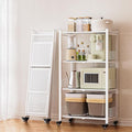 Folding Storage Shelves No Assembly, 4 Tier Foldable Storage Shelves with Wheels, Rolling Collapsible Rack for Pantry Laundry Room Kitchen, White