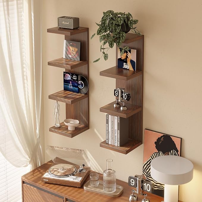 LitaEther 4 Tiered Wood Wall Shelf Units,Lack Floating Shelves,Rustic Bookshelf for Home, Bedroom, Living Room