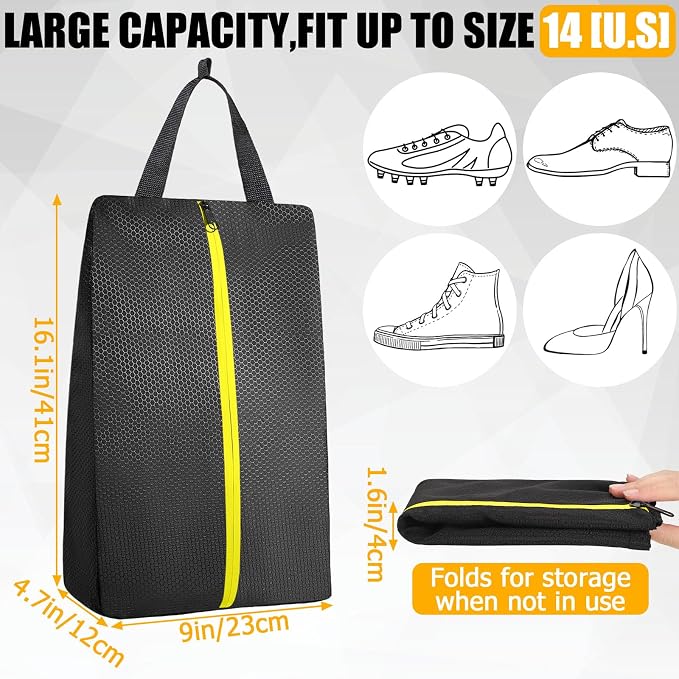 TOBWOLF Smell Proof Golf Shoe Bag, Cleat Bag Fits Up to Size 14 | Waterproof Durable Nylon, Reinforced Carry Handle & Smooth Zipper Closure, Large Capacity for Golf, Soccer, Gym and Travel