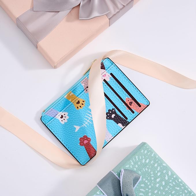 Tipmile Womens Credit Card Holder Wallet, Small Slim RFID Blocking Sleeve | Mini Tiny Cute ID Case, Minimalist Zipper Pocket Wallet, Thin Coin Purse, Mothers Gift