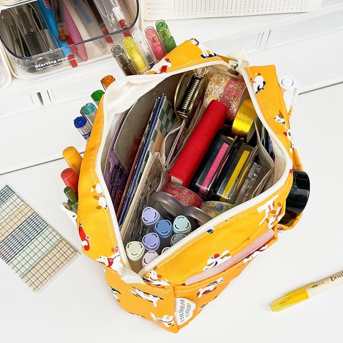 Multiple Pockets Portfolio Organizer with Zippered,Storage Pencil Pouch Bag | Waterproof Travel Toiletry Bag,Portable Pencil Pouch for Notebooks,Stationeries,Make-up,Journal Office Art Supplies,Skate Dog