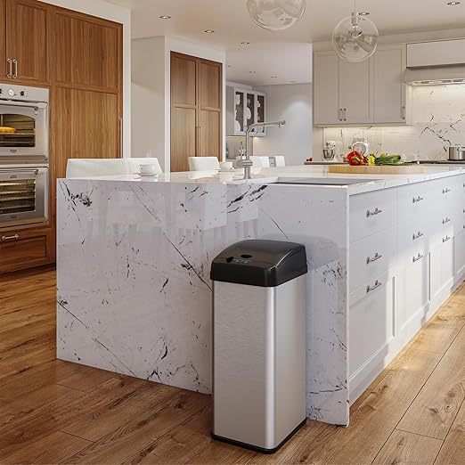 iTouchless 13 Gallon Dog Proof Trash Can with Odor Filter, Motion Sensor Stainless Steel Kitchen Trashcan Garbage Bin for Home Office Bedroom Living Room Garage Work Large Capacity Slim Wastebasket