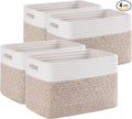 4 Pack Storage Baskets for Organizing, Woven Baskets for Shelves - Perfect for Toys, Books, Towels, and Clothes, Durable Gift Basket Bins Toy Storage, 12.7''Lx9''Wx7.8''H, Brown & White
