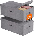 Lifewit 100L Under Bed Storage Containers, 11.8 Inch Tall Underbed Clothes Storage Organizer Bin with Sturdy Sidewalls, Bottom, 3 Lids, Deep Storage Drawer for Clothes, Shoes, Blankets, Pillows 2 Pack