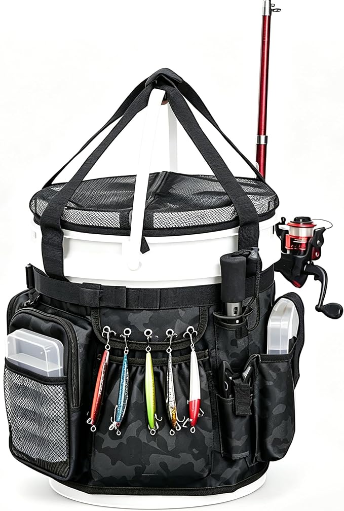 Fishing Bucket Backpack Fishing Bucket Organizer with Multi Pocket Fishing Gear and Accessories Organizer Suitable 5 Gallon Bucket Multi-functional Tool Bucket Bag for outdoor