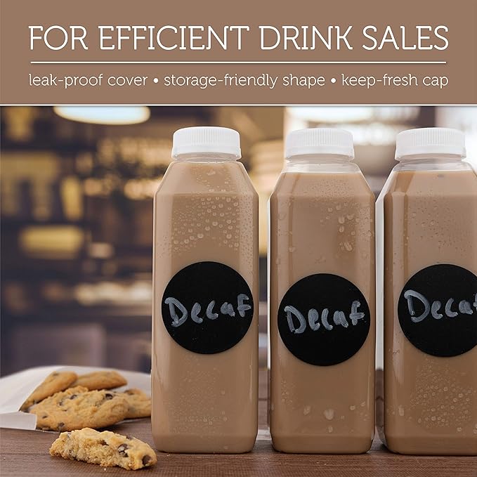 Diplastible Disposable Plastic Juice Bottles-16 Oz with Lids | 12 Pack | for Water, Orange Apple Lemon Juicing, Smoothies, Milk, Reusable, BPA Free, Tamper-Proof Caps, Catering, Takeout