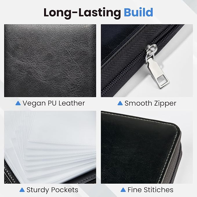 Sooez Zip-Enclosed Business Card Holder Organizer, Professional Credit Card Case Book for Women Men, 240 Capacity, Premium Vegan Leather Gift Card Organizer Storage, 7.87"×4.92"×1.57", Green