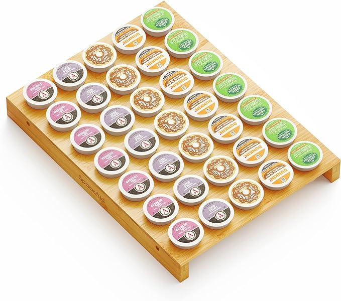 SpaceAid Bamboo K Cup Drawer Organizer Insert, Kitchen K Cups Coffee Pod Holder Tray Organizers for Kcup Coffee Station Drawer Storage Organization (35 Slots)
