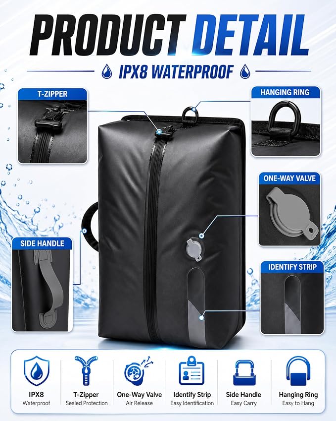 Mity rain 4Pack Travel Vacuum Bags with Pump 5.5kPa Rechargeable | IPX8 TPU Compression Bags, Save 50% Space, 16L/22L Flight & Cruise Essentials 2026