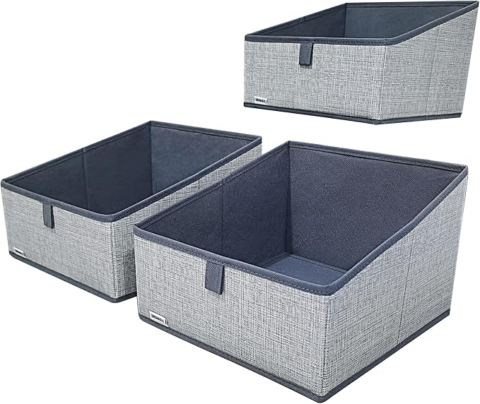 3 Packs Closet Storage Bins - Trapezoid Large Storage Box - Foldable Fabric Baskets for Organizing Clothes - Baby Toiletry, Toys, Towel, DVD, Book (1# Dark Grey, 11.6 x 11.6 x 7.9 inches)