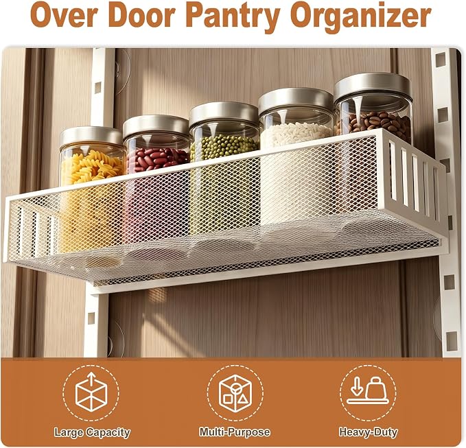 Over the Door Pantry Organizer, 8-Tier Heavy-Duty Door Spice Rack with Mesh Baskets, Height Adjustable & Anti-Swing Design, Pantry Door Organizers and Storage for Kitchen, Bathroom