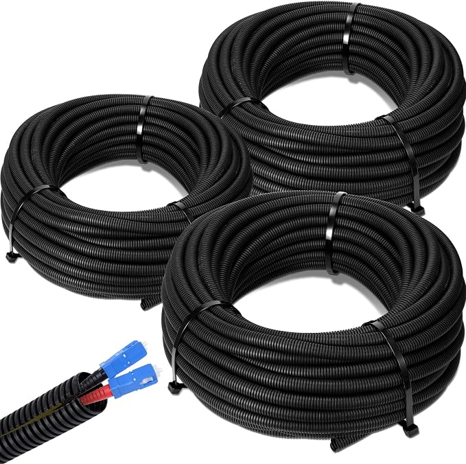 Sasylvia 1/4", 1/2", 3/8" x 150ft Split Wire Loom Tubing Assortment Black Flexible Corrugated Cable Sleeve Polyethylene Electrical Wire Protector Cord Cover for Automotive Harness Home & Pet Safe
