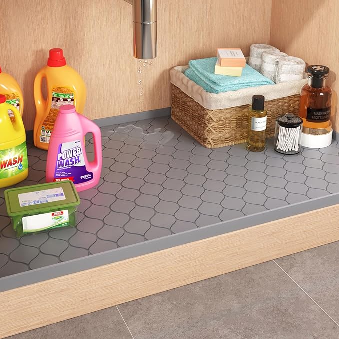 Winisok Silicone Under Sink Mat 37" x 19", kitchen Essentials and Gadgets, Shelf liner and Cabinet Protector, Home Organizers and Storage, Waterproof Bathroom Tray
