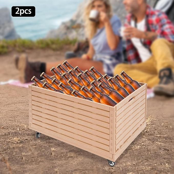 2PCS Collapsible Rolling Crate on Wheels,440lbs Capacity Foldable Bins with Removable 360° Rotation Wheels,Heavy Duty Plastic Furniture Moving Dolly Cart for Travel Shopping Luggage Office