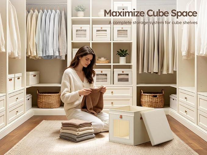 Homsorout Cube Storage Bins with Lids - Front Opening, Clear Window, 6 Pack | 11.8" Cube Fit, Stackable Design, Foldable Storage, Dust Protection, Easy Carry Handles, Ideal for Closet, Shelf, Dorm & RV