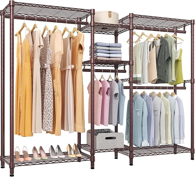 VIPEK Classic V6 Wire Garment Rack Heavy Duty Clothes Rack for Hanging Clothes, 5 Tiers Freestanding Closet Rack Large Size Metal Clothing Rack with 7 Shelves & 4 Hanging Rods, Max Load 850LBS, Bronze