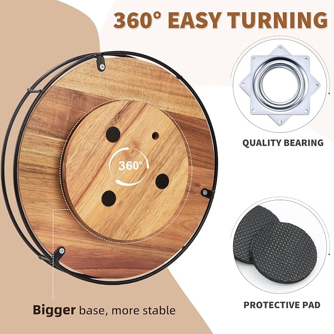 10" Acacia Wood Lazy Susan,360° Lazy Susan for Countertop or Dining Table