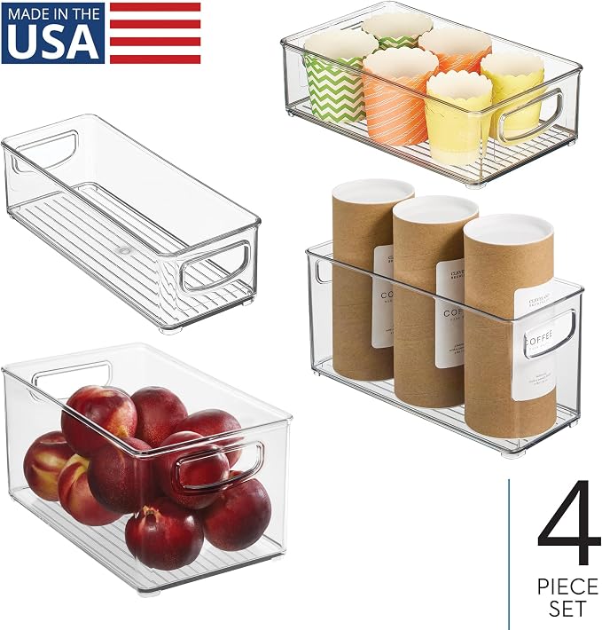 iDesign Stackable Storage Bins, 4 Different Sizes, 4 Pack, Clear | For Kitchen or Pantry, Made in USA