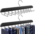 Tie Rack Hanger for Closet, 2 in 1 Belt Tie Hangers with 20 Folding Hooks, 360 Degree Rotating Wooden Tie Holder Organizer for Men Ties Belts Scarves Tank Tops Accessories, Black (2 Pack)
