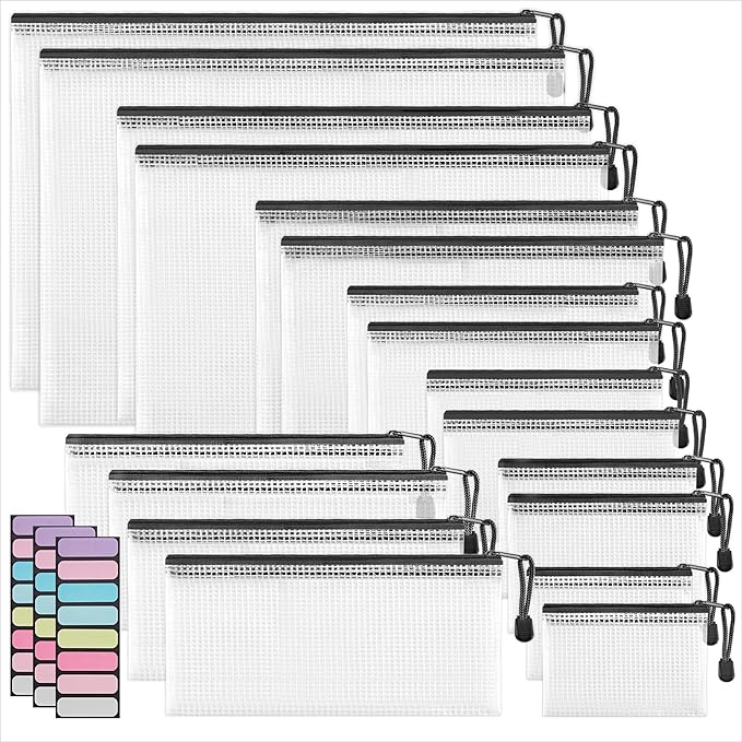 JARLINK 18 Pcs Mesh Zipper Pouch Bags, Multi-use Zipper Pouches, 8 Sizes | Multi-use Travel Bags for Office, School, Board Game, Puzzles, Cosmetics, Travel Accessories, and Home Organization, 9 colors