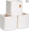 NaturalCozy Storage Cubes 11 Inch Cotton Rope Woven Baskets for Organizing, 3-Pack | Cube Storage Bin | Square Storage Baskets for Shelves Organizer, Classroom, Kids Toy Bins, Closet, Baby Nursery