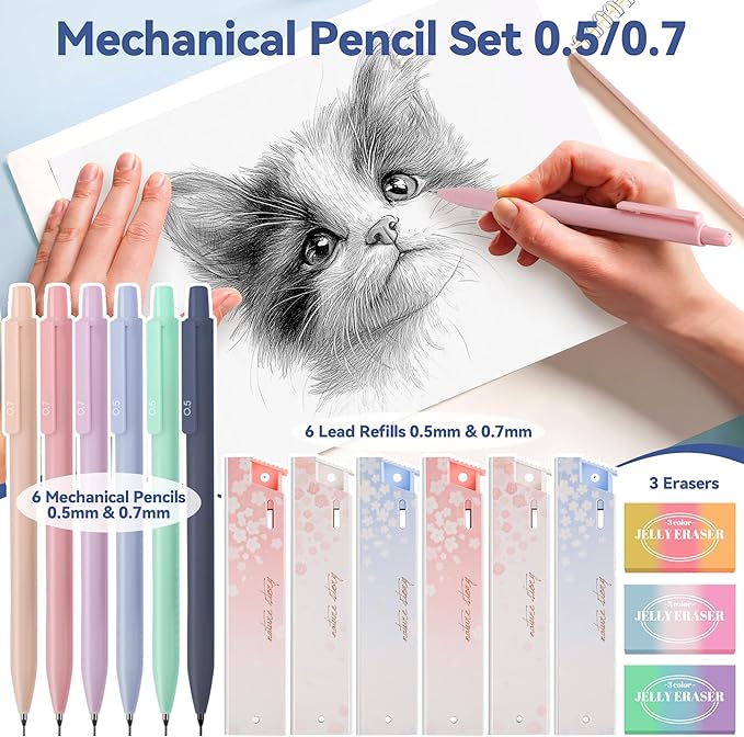 DazSpirit 61 PCS Aesthetic School Supplies with Cute Pencil Case, No Bleed Highlighters, Gel & Erasable Pens, Mechanical Pencils, Refills, Complete College Essentials Stationery Kit for Women