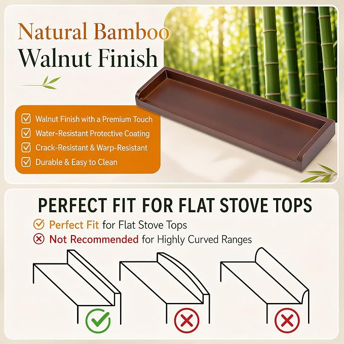 Magnetic Stove Top Shelf 30 Inch – Walnut Finish Over the Stove Shelf for Flat Top Stoves, Bamboo Wooden Stove Shelf, Strong Magnetic Spice Rack Organizer, No Drilling