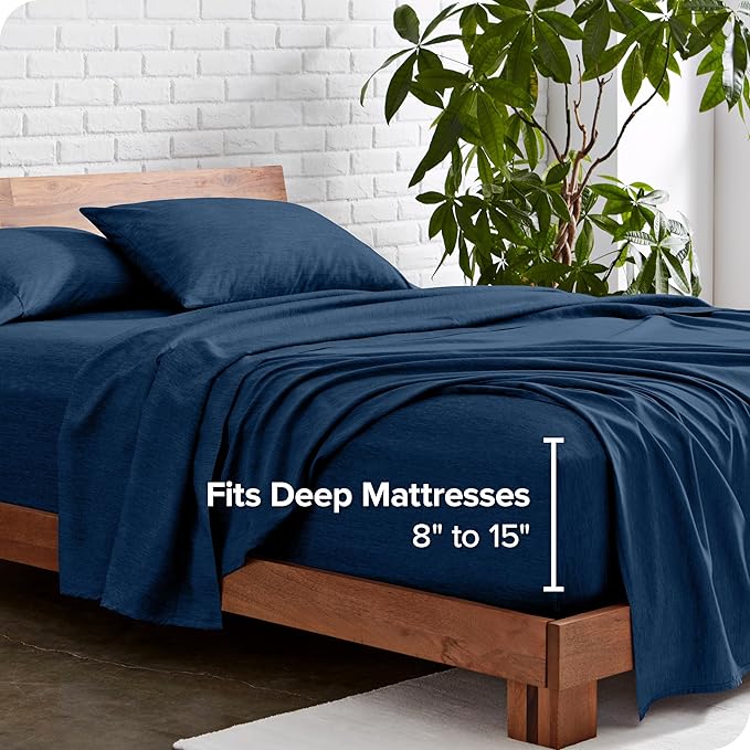 Bare Home Queen Sheet Set - Luxury 1800 Ultra-Soft Microfiber Double Brushed - Deep Pockets - Easy Fit - 4 Piece Set - Bedding Sheets & Pillowcases (Queen, Heathered Dark Blue)