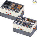 Shoe Organizer for Closet, 2 Pack Shoe Storage Containers with Adjustable Dividers, Space Saving Shoe Box Storage Organizers Bins with Clear Lid & 4 Handles, Fits 24-48 Pairs, Beige & Grey