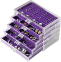 Frebeauty Extra Large Acrylic Jewelry Box for Women 5 Layers Clear Jewelry Organizer Velvet Earring Box with 5 Drawers Rings Display Case Necklaces Holder Tray for Women Girls(Purple) | Jewelry Storage for Rings Earrings Bracelets,Dustproof,Velvet Lini...