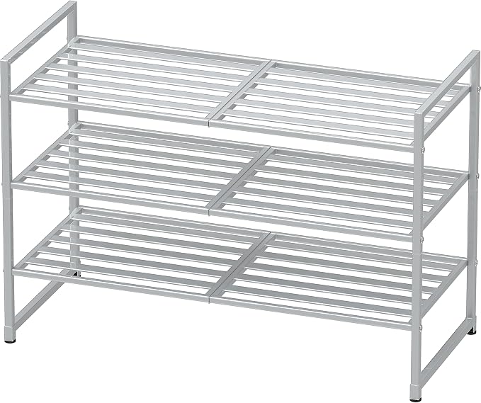 Simple Houseware 3-Tier Stackable Metal Panel Shoes Rack, Silver