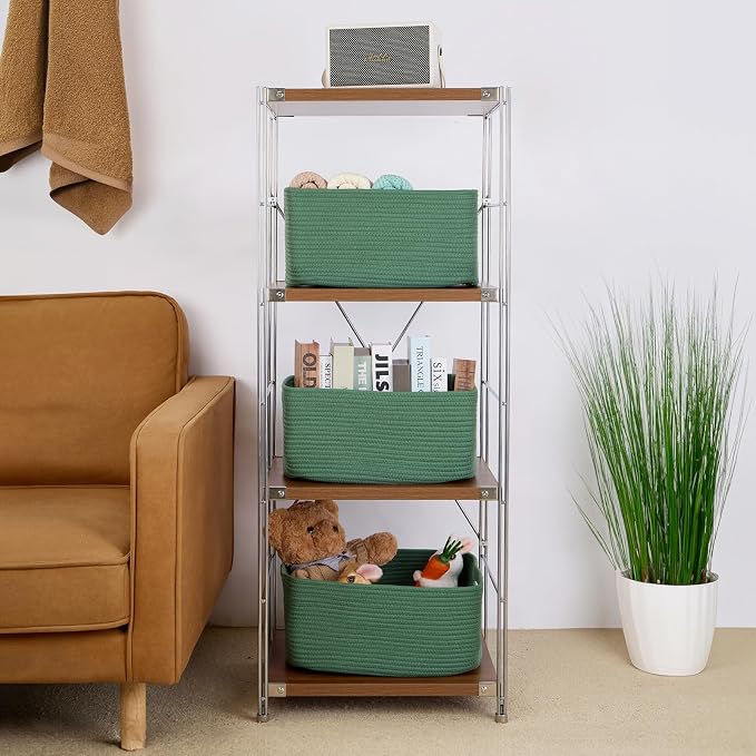 MiniArk Large Storage Baskets for Organizing, 17 x 13 x 7.5” Closet Shelf Baskets for Clothes Blanket Towels, Baby Nursery, Toy Bins Box, Woven Rope Baskets, 4 Packs Green
