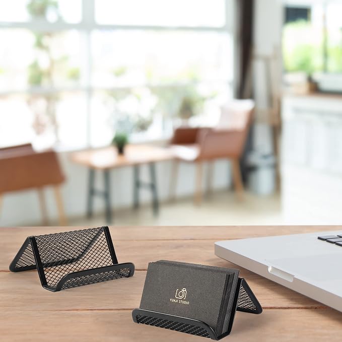 Mr. Pen- Metal Mesh Business Card Holders, 3 Pack, Black | Durable Stainless Steel Card Stand for Desk, Office, and Business Use, Straight, Flat and Smooth Design