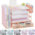 gianotter 5-Tier Desk Organizer with Drawers, File Holders, Letter Trays and Pen Holders - Workspace Accessories for Office Supplies (Rose Gold)