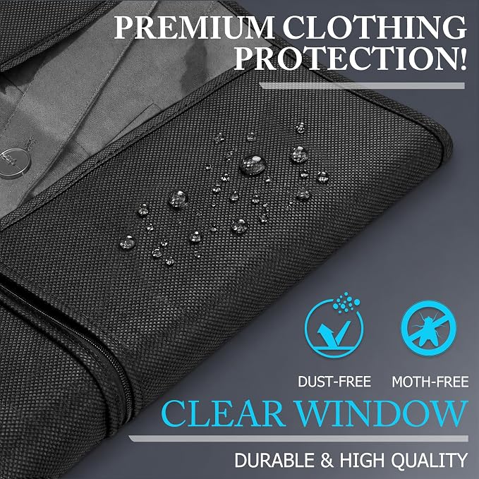Hleelomi 43" Suit Bag Garment Bag for Travel and Storage, Garment Bags for Hanging Clothes with Zipper and Visible Transparent Window,1 Pack，Black