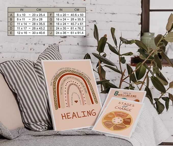 LOLUIS Mental Health Poster, Boho Therapy Tools Educational Supplies Art Print Classroom School Office Decor (Healing, Custom Frame Type)