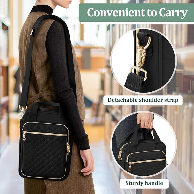Teamoy Journal Supplies Storage Case, Planner Bag with Pen Slots, Black | Quilted Stationery Bag with Shoulder Strap, Travel Organizer Holder for B5 Notebooks, Planner, Pens, and Journal Accessories