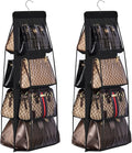 Lirex 2-Pack Handbag Hanging Purse Organizer for Closet, 8 Pocket Handbag Storage Organizer Hanger Oxford Cloth Closet Organizer for Family Closet Bedroom, Foldable and Universal Fit, Black