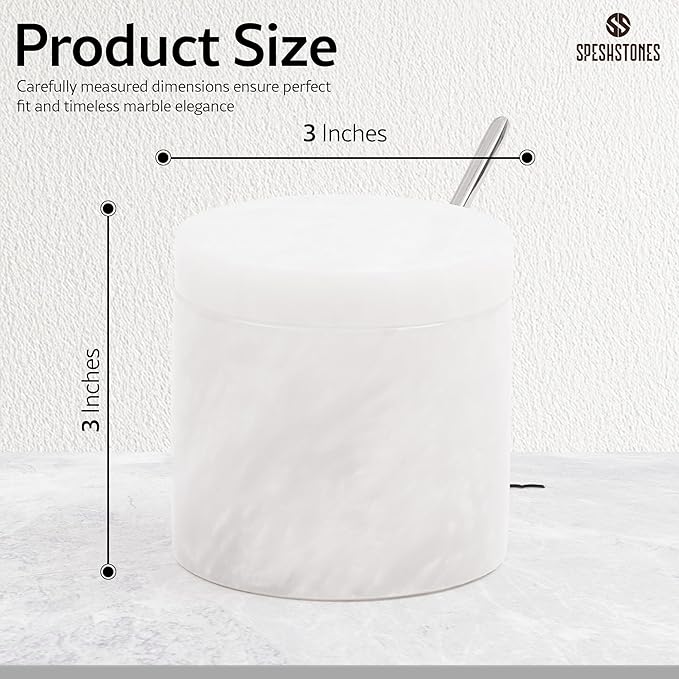 Marble Salt Cellar 3 Inch White Flaky Salt Containers for Countertop - Sugar Bowl With Lid, Salt Holder, Spice Jars, Salt Box for Seasoning Storage Container, Salt Dish for Kitchen Decor