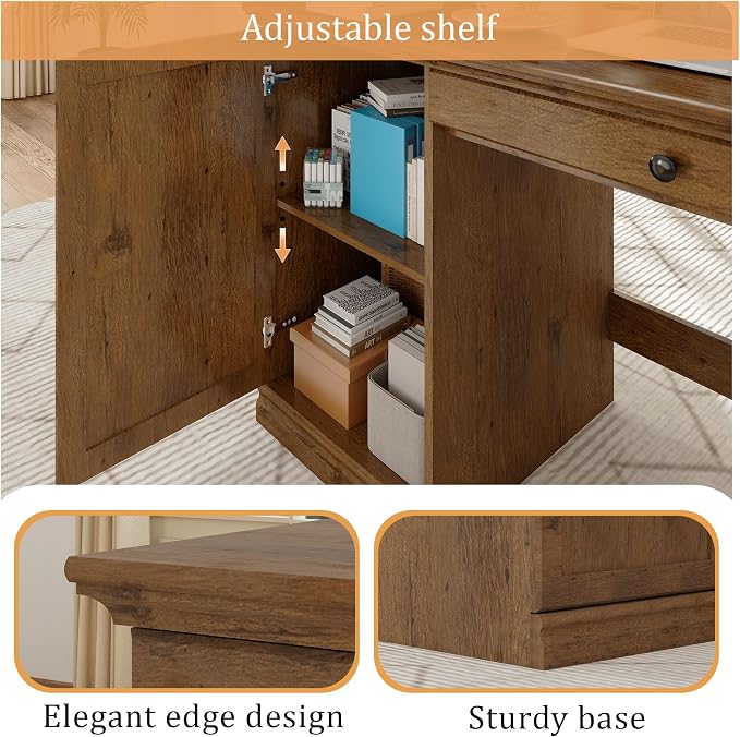 blini Large Farmhouse Executive Desk with Drawers，Wood Computer Desk，Embossed Texture Home Office Desk with File Cabinet Storage, Cable Management, Keyboard Tray，Working Table for Work Study Writing