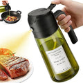 USLAI Oil Sprayer for Cooking, 16oz/470ml 2 in 1 Glass Olive Oil Dispenser Bottle for Kitchen, Air Fryer, BBQ and Salad - Green