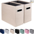 2 Pack Letter Size File Storage Box Collapsible, Fabric Hanging File Folders Organizer, Portable Office Document Holder with Metal Handle, Smooth PVC Rails, Beige