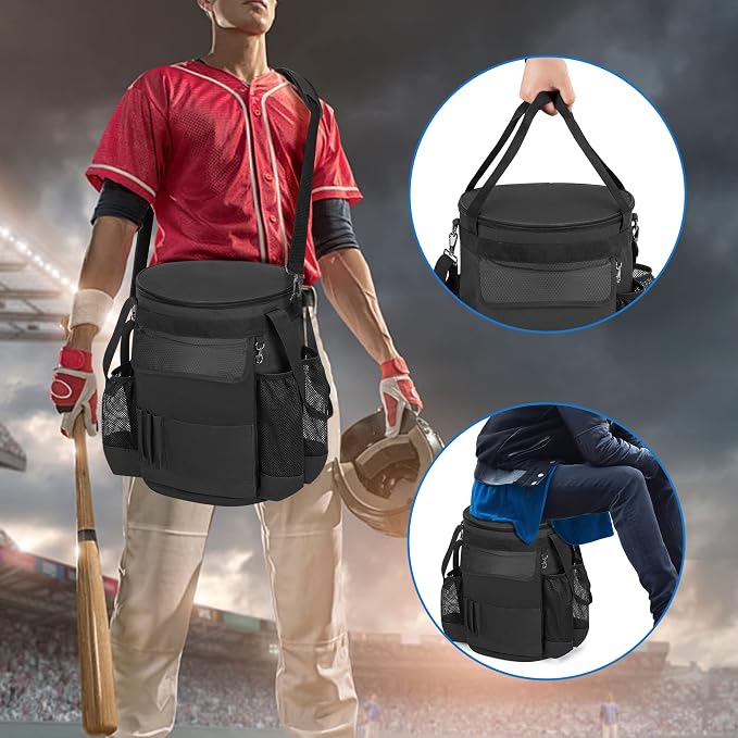DSLEAF Baseball & Softball Bucket Bag for 6 Gallon Bucket, Bag Only | Softball Bucket Cover with Multi Pockets, Large Zipper for Easy Access, Portable Handle for Easy Carrying