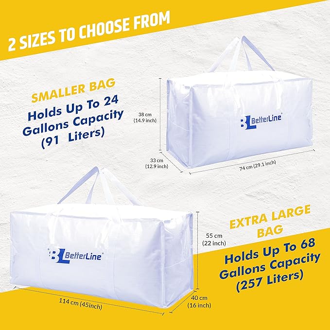 Heavy Duty Moving and Storage Bag,29"x13"x15" Inches Tote with Reinforced Handles,Holds up to 65 lbs.,Tear and Water Resistant,Multi-Purpose and Foldable Double Zipper Polypropylene Bag,Set of 2