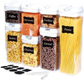 Airtight Food Storage Container Set, 7 Pieces Clear plastic cereal Canisters, easy lock Lids, kitchen pantry organization and storage, BPA free plastic, Included 24 labels & Marker
