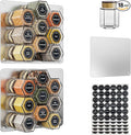 Vetacsion Set of 18 Magnetic Glass Spice Tins with 100 Preprinted Seasoning Label Stickers (Include Black Metal Wall-Plates)