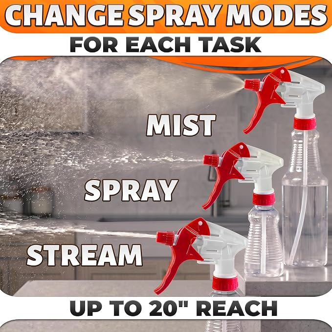 Spray Bottle Nozzle Replacement 12 Pack, Fits 8-32oz Bottles (Red) | Replacement Trigger Sprayer Heads for Bottles; Fits 28-400 Thread, Trim-to-Fit Tube; for Cleaning, Garden & Pet Carefor