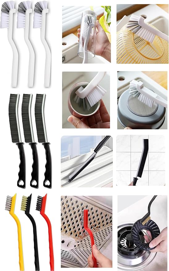 20pcs Cleaning Brush Set, Crevice Cleaning Brush Set with Mini Wire Nylon Bristle Brushes, Hard Bristle Scrub Brushes, Hard Water Stain Remover, Window Track Cleaner, Shower Head Cleaner