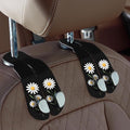 CoBak Purse Hook for Car - Universal Premium Stitched Leather and Aluminum-Magnesium Alloy Double Car Seat Back Storage Hook for Purses, Handbags, Bags (2 Pack),Daisy